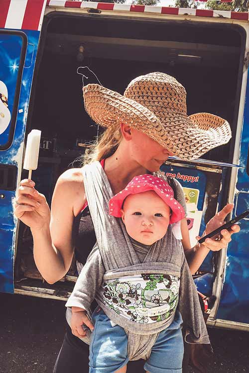 Alexandra Funk with youngest daughter in Israel Ice cream at Nir David