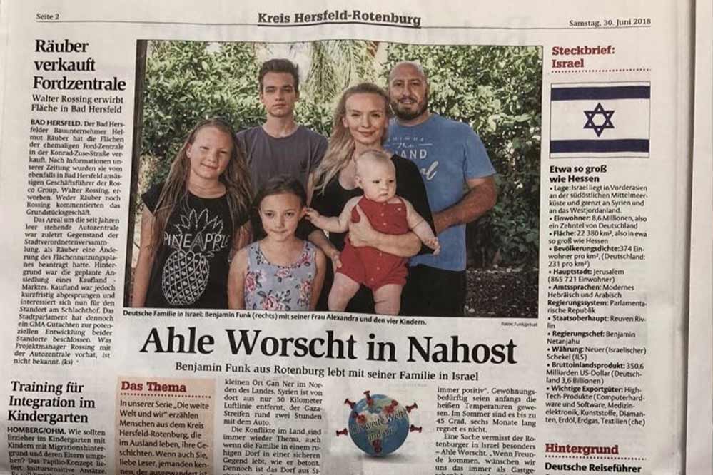 Family Funk Alex and Ben with family in german newspaper